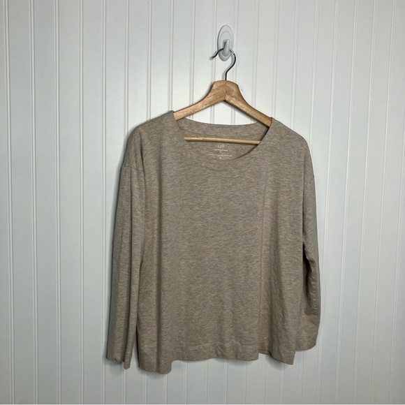 J. Jill Tops - J.Jill Top Medium Petite Luxe Relaxed Tee Beige Oatmeal Casual Women’s Shirt